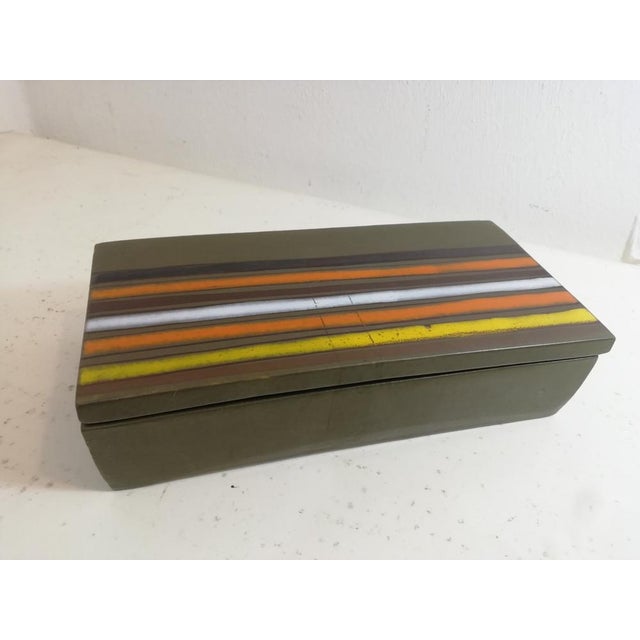 Beautiful double-fired glazed ceramic box with Mondrian/minimal abstract pattern. Beautiful colors that prove the quality...