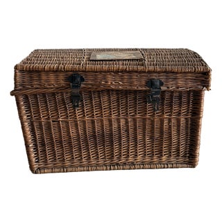 Antique English Woven Trunk, Dark For Sale