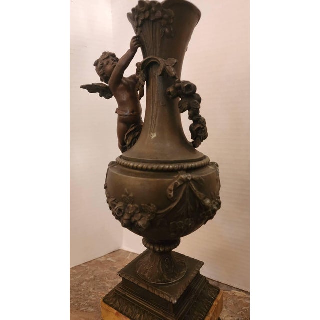1900 - 1909 Pair of 1900s Bronze Cherub Ornamental Vases For Sale - Image 5 of 8