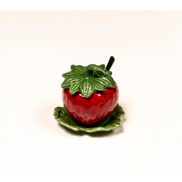 Metal Vintage Majolica Strawberry Jam Bowl, 1970s For Sale - Image 7 of 17