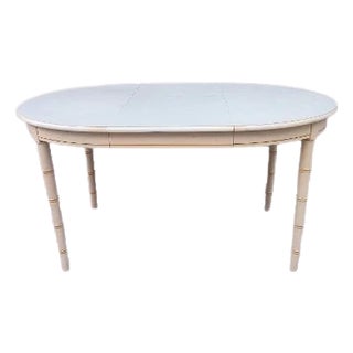 1980s Hollywood Regency Faux Bamboo Dining Table With One Extra Leaf Yellow White Top For Sale