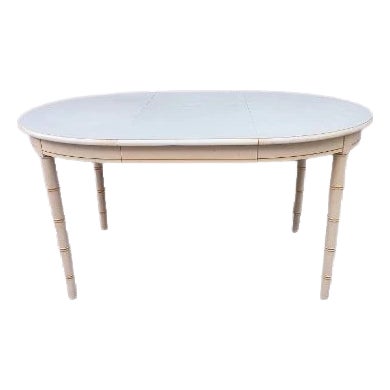 1980s Hollywood Regency Faux Bamboo Dining Table With One Extra Leaf Yellow White Top For Sale