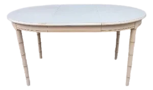 1980s Hollywood Regency Faux Bamboo Dining Table With One Extra Leaf Yellow White Top