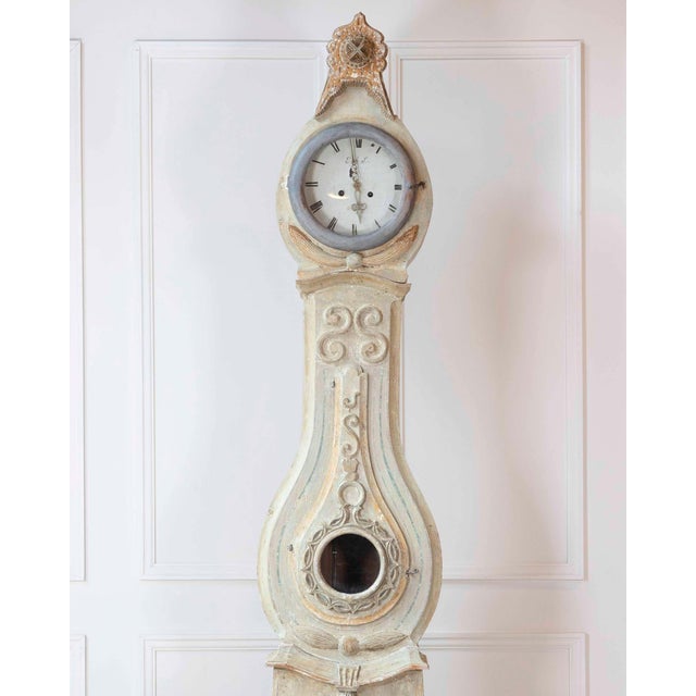 Antique Gustavian Longcase Clock, Hand-Carved Pine, Sweden, 1820 For Sale - Image 12 of 17