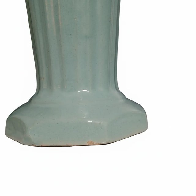 Art Deco “Rare Art Deco Zanesville Stoneware Trumpet Vase, Speckled Aqua-Glaze, C. 1925–1935” For Sale - Image 3 of 7
