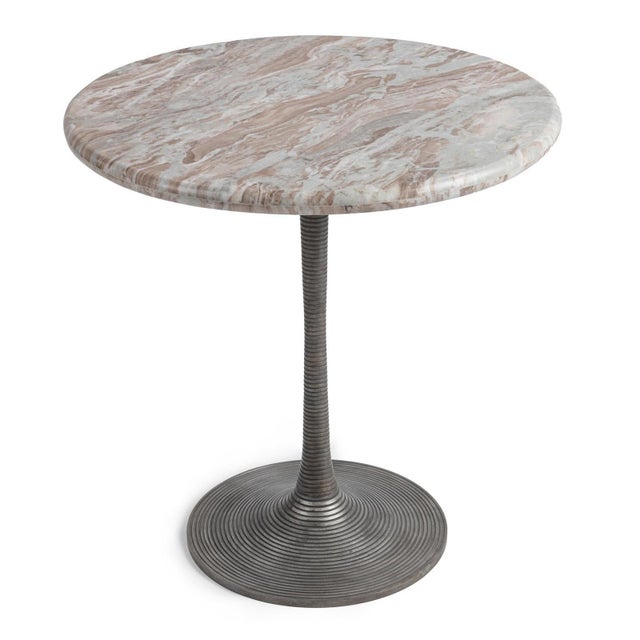 Elevate your patio, garden, or dining space with this elegant indoor-outdoor round marble bistro table, featuring a...