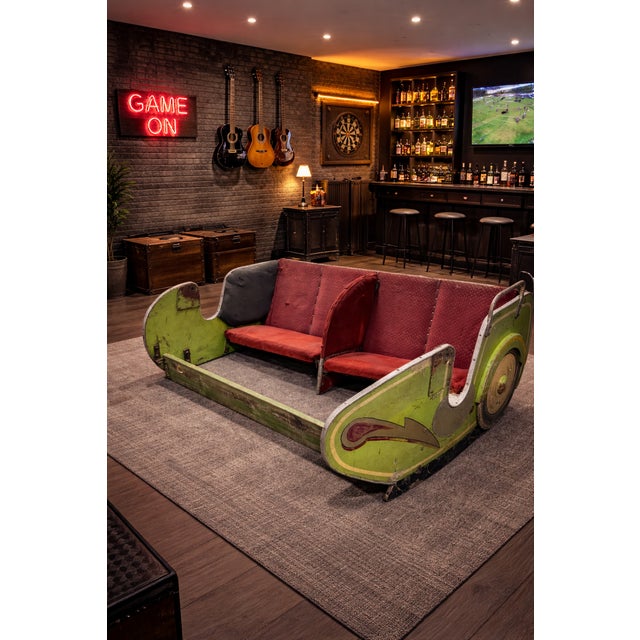 A truly unique and characterful 1920s fairground sidecar bench, originally part of a vintage carnival ride and now...