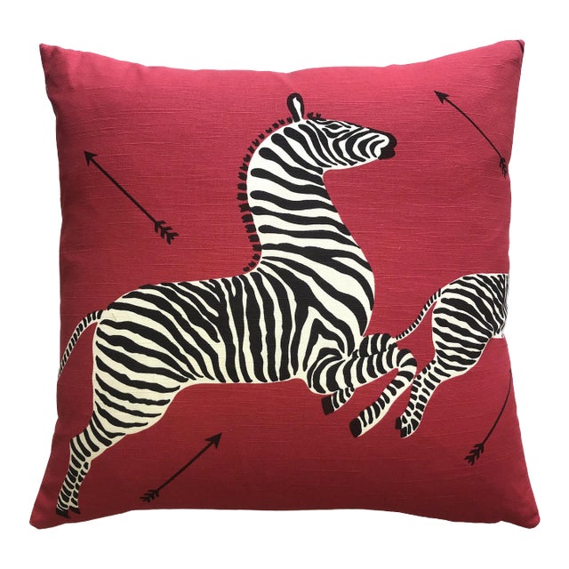 The House of Scalamandré Zebras Outdoor Pillow, Masai Red For Sale
