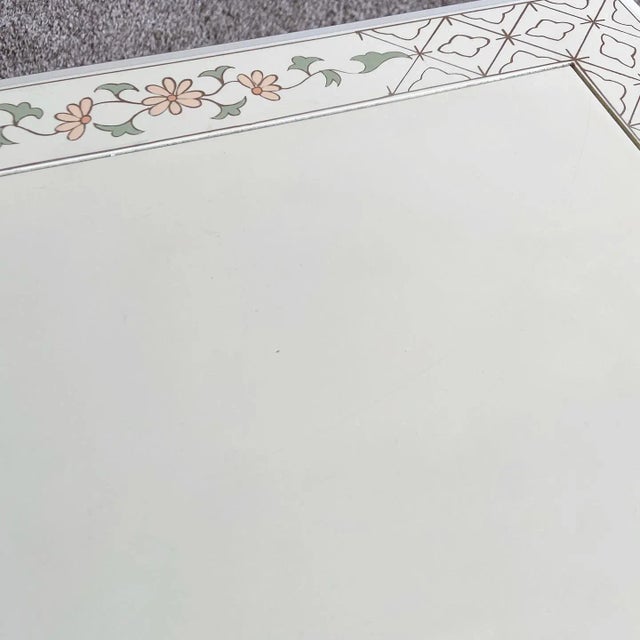 Metal Vintage Chinese Cream Lacquered Hand Painted Side Table For Sale - Image 7 of 11