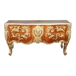 Majestic Bronze Dragon Ormolu Mounted Marble Top French Louis XV Sideboard For Sale
