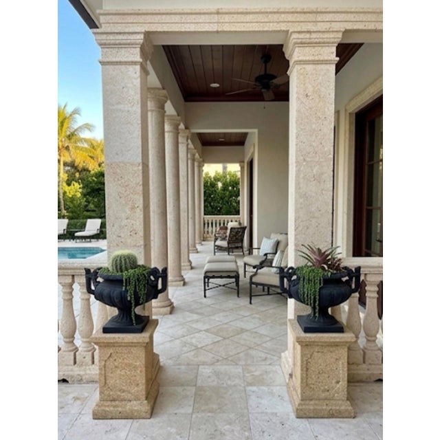 Pair of Vintage Neo-Classical Cast Iron Style Garden Urns – Matte Black For Sale - Image 12 of 12