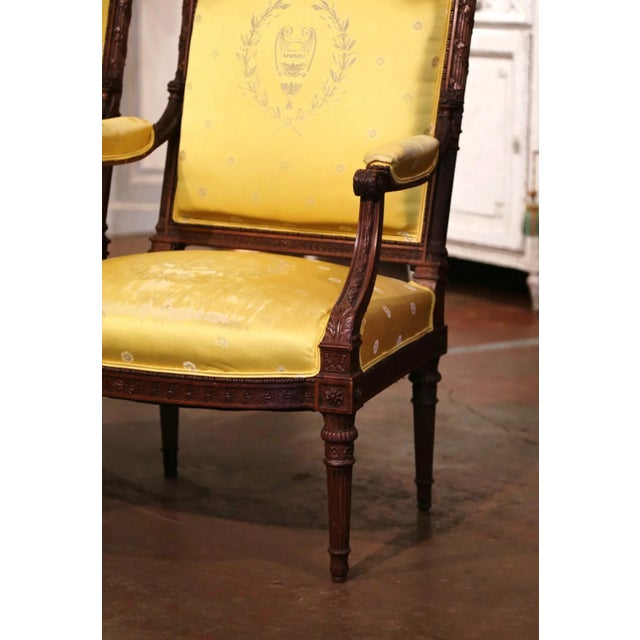 Pair of 19th Century French Louis XVI Walnut Fauteuils With Eagle Crest For Sale In Dallas - Image 6 of 10