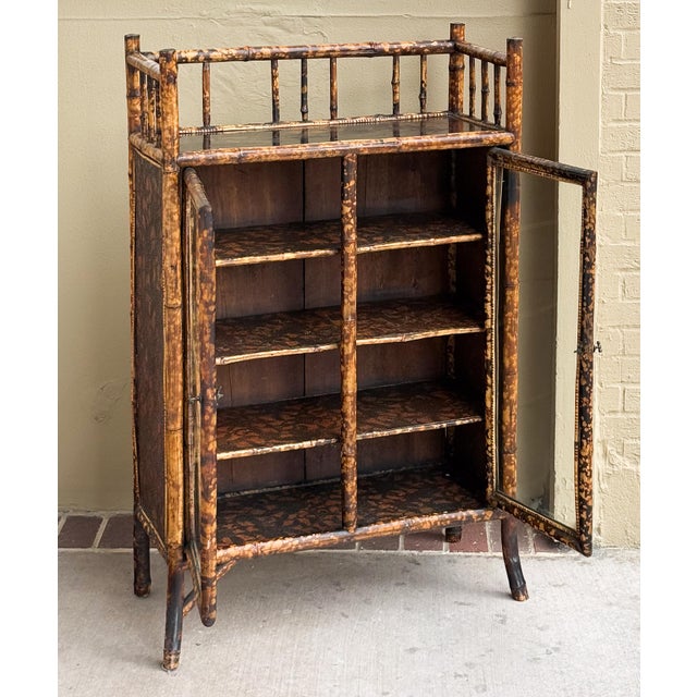 Late 19th Century English Bamboo Bookcase Cabinet With Gallery Top and Two Glazed Doors For Sale - Image 5 of 18