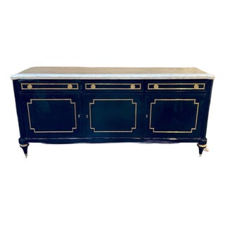 Louis XVI Style Piano Black Sideboard With a Marble Top For Sale