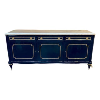 Mid 20th Century Louis XVI Style Piano Black Sideboard With a Marble Top For Sale
