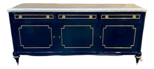 Mid 20th Century Louis XVI Style Piano Black Sideboard With a Marble Top