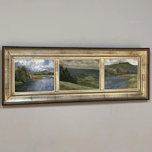 Framed Triptych Oil Painting on Board For Sale - Image 4 of 13