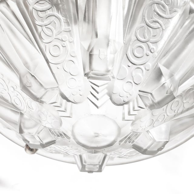 1930s Stunning Art Deco Cubist Detailed Molded Glass Chandelier Signed Muller Freres For Sale - Image 11 of 18