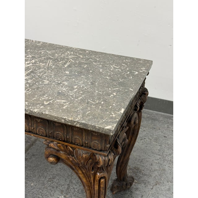 Antique Carved Wood Marble-Top Console Table, 19th Century For Sale - Image 9 of 12