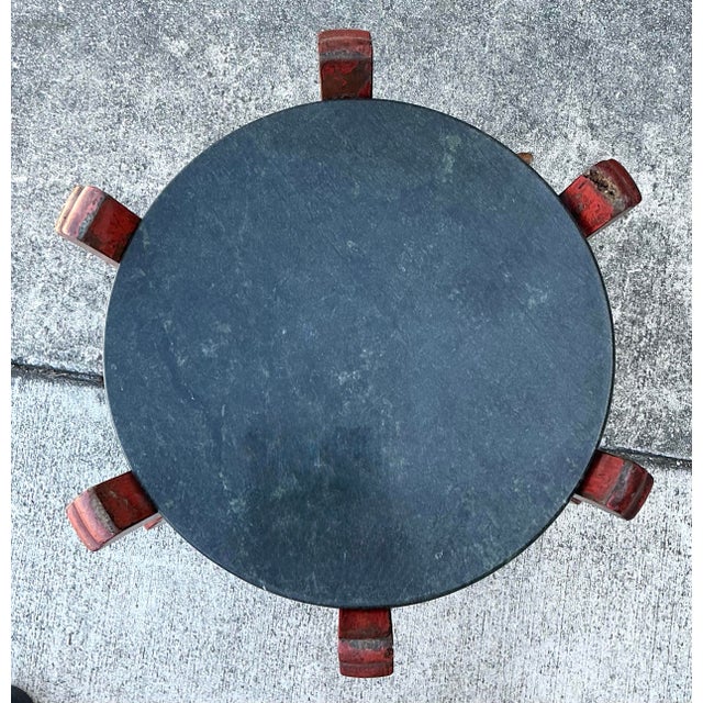 Red Vintage Stone Top Side Table For Sale - Image 8 of 12
