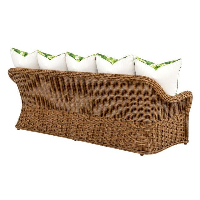 Vintage Basket Wave Sofa With Custom Banana Leaf Cushions For Sale - Image 4 of 7