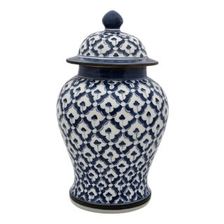 Blue White Ginger Jar Attributed Maitland Smith Handpainted 8.75" For Sale