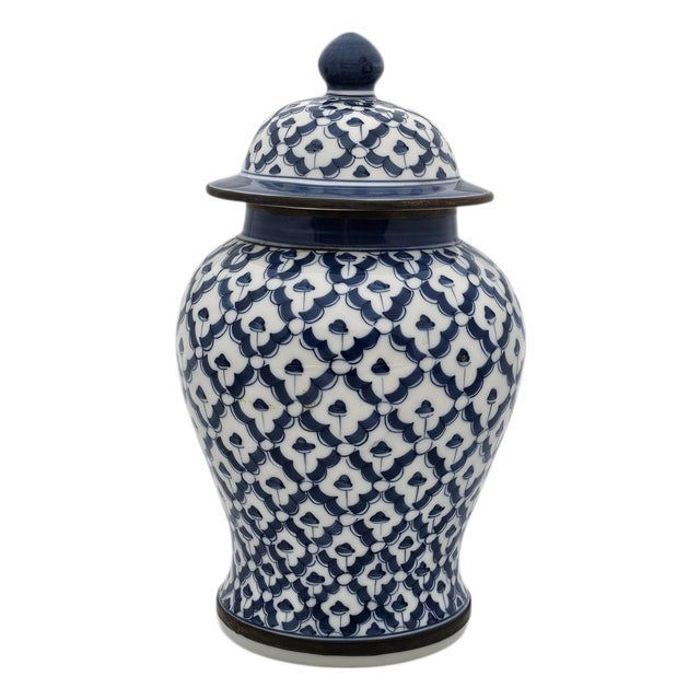 Blue White Ginger Jar Attributed Maitland Smith Handpainted 8.75" For Sale