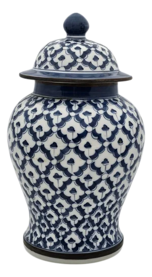 Blue White Ginger Jar Attributed Maitland Smith Handpainted 8.75"