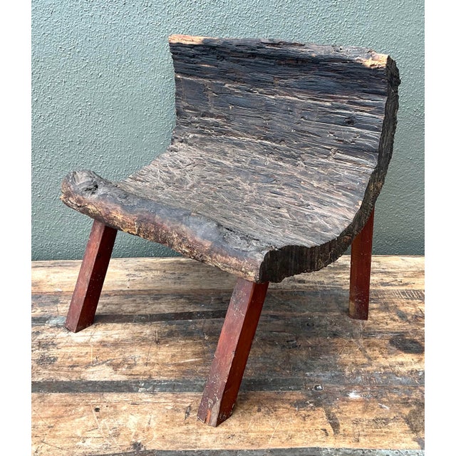 Contemporary Vintage Primitive Wood Slab Chair For Sale - Image 3 of 12