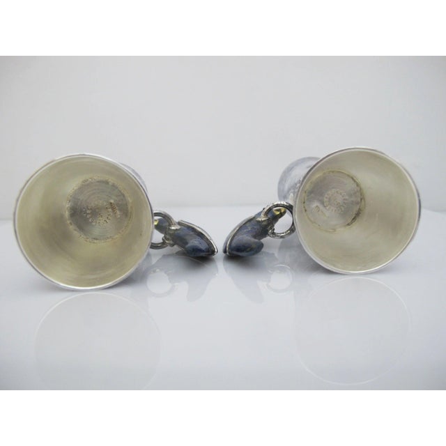 Los Castillo Taxco Mexico Silver Lapis Lazuli Parrot Double Jigger Shot Pair For Sale - Image 12 of 13