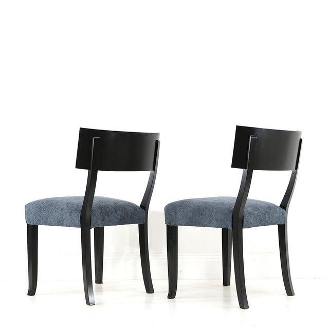 Wood Swedish Art Deco Chairs in Black Beech and Elm with Blue Upholstery, 1930s, Set of 4 For Sale - Image 7 of 8