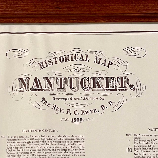 Vintage Framed 1974 Historical Map of Nantucket, Tuckernuck, Gravelly, and Muskeget by Reverend F C Ewer For Sale - Image 13 of 17