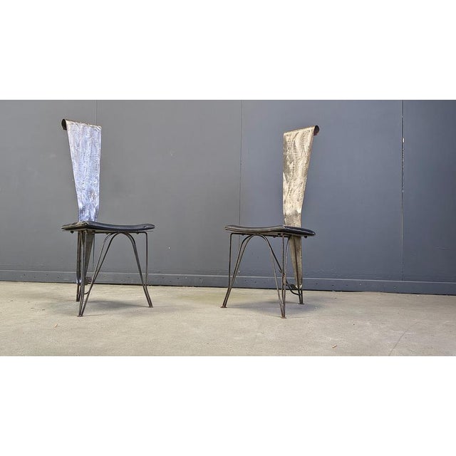 Hand Crafted Steel and Stone Dining Set with Glass, 1970s, Set of 5 For Sale - Image 4 of 18