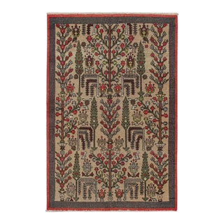 Vintage Runner in Beige With Green and Red Floral Patterns by Rug & Kilim For Sale