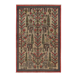 Vintage Runner in Beige With Green and Red Floral Patterns by Rug & Kilim