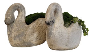 Antique Swan Planters in Concrete, France, 1920s, Set of 2
