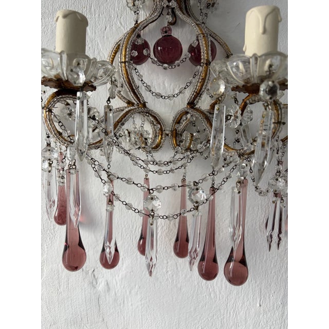 Italian Amethyst Murano Drops & Balls Beaded Sconces Hand Tied Swag Crystals For Sale - Image 12 of 12