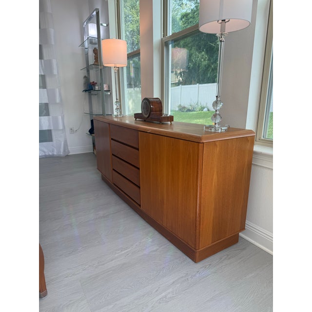 Mid-Century Modern Teak Dining Room Set With 8 Solid Teak Chairs, Buffet and Hutch, 2 Leaves For Sale - Image 3 of 12