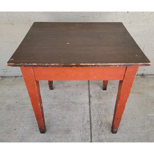 Primitive Farmhouse Style Barn Red Tavern / Work Table For Sale - Image 4 of 9