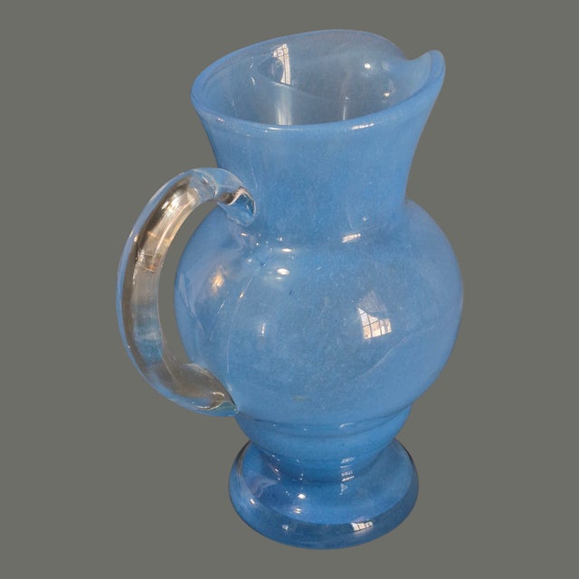 Late 20th Century Hand Blown Blue Art Glass "Wanda" Hand Made in Poland Pitcher Original Label For Sale - Image 4 of 10