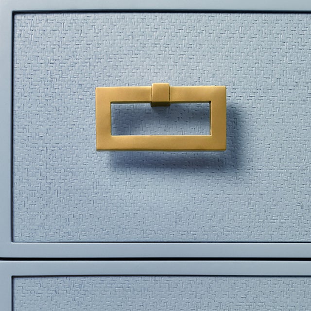 Worlds Away Matthew Izzo Home - Radley Light Blue Grasscloth and Matte Lacquer Three Drawer Side Table With Satin Brass Drawer Pulls For Sale - Image 4 of 5