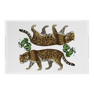 Leopard Seeing Double White Acrylic Rectangle Decorative Tray, Small For Sale
