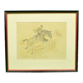 Paul Brown Original Pencil C1937 Drawing Fox-Hunter Clearing Fence For Sale