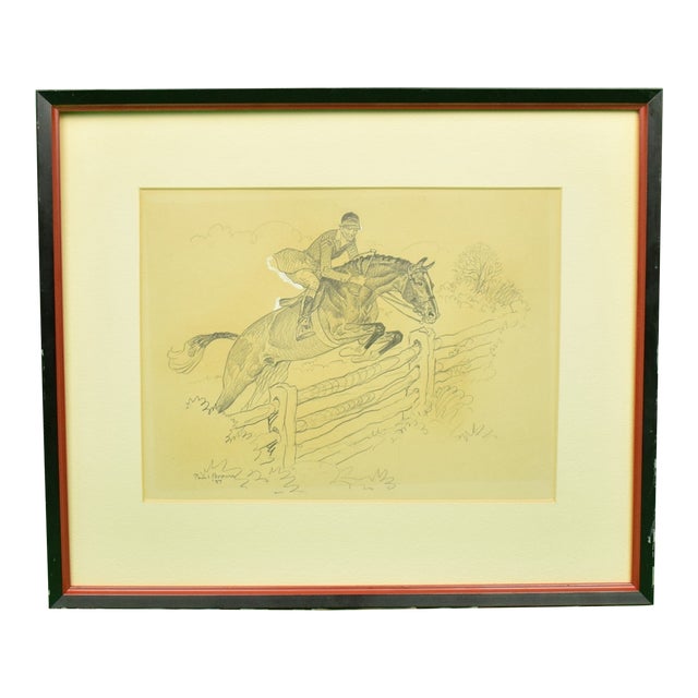 Paul Brown Original Pencil C1937 Drawing Fox-Hunter Clearing Fence For Sale