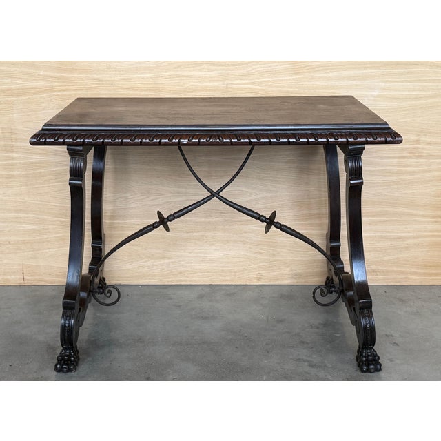 19th Century Ebonized Baroque Spanish Side or Desk Table with Lyre Legs For Sale - Image 17 of 18