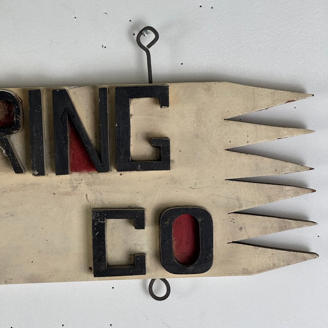 Antique Folk Art Trade Sign Advertising "Upholstering" in Raised Letters, Sawtooth Details & Rocking Chair For Sale - Image 4 of 11