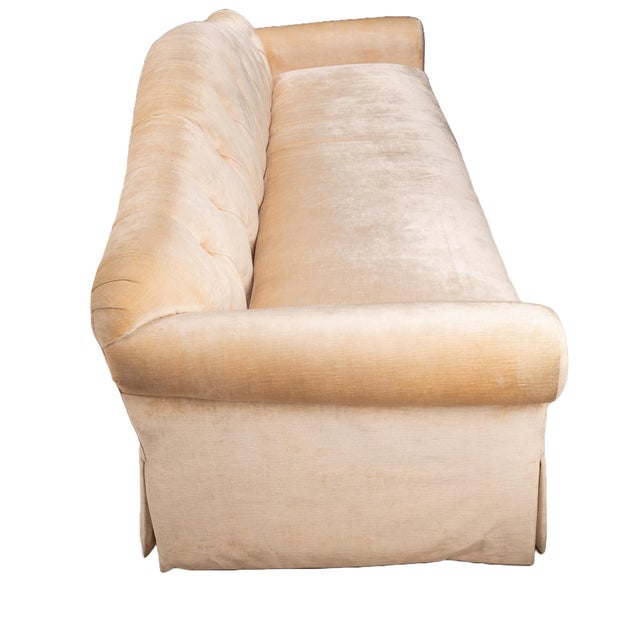 Baker Furniture Golden Beige Tufted Chesterfield Velvet Long Sofa For Sale - Image 9 of 12