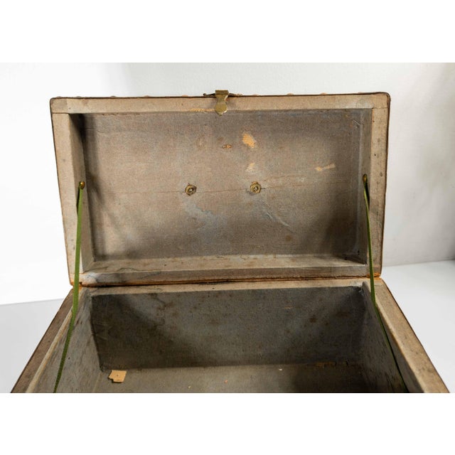 20th Century French Studded Leather Document Box With Paper Lined Interior For Sale - Image 11 of 14