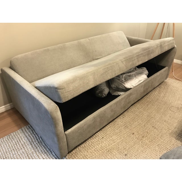 Modern West Elm Storage Distress Velvet Light Taupe Sofa Chairish