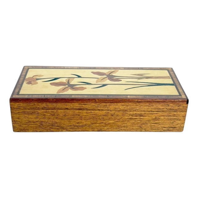 Rectangular Wooden Box with Marquetry Decoration, France, 1950 For Sale